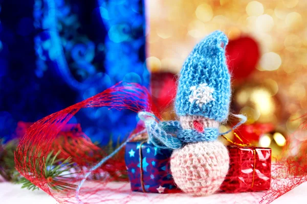 Little snowman and christmas decorations — Stock Photo, Image