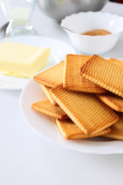 Ingrediënten voor het voorbereiden van chocolade salami — Stockfoto