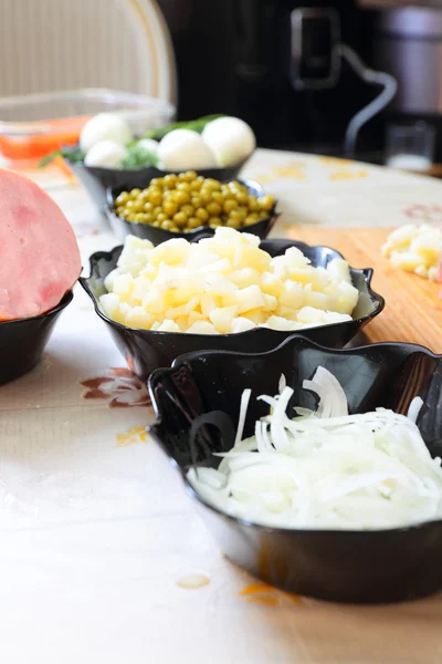 Preparing russian traditional salad Olivier — Stock Photo, Image