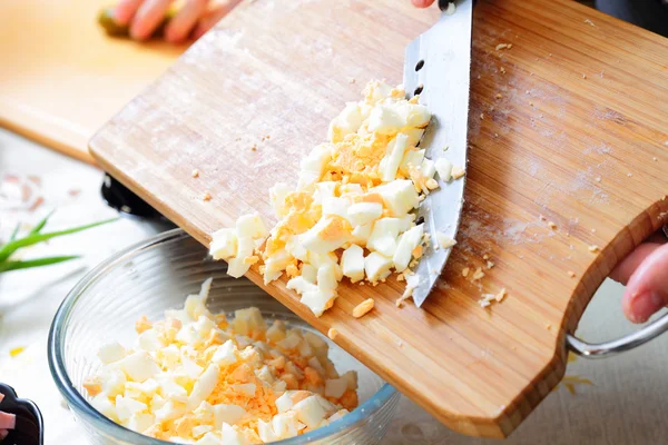 Preparing russian traditional salad Olivier — Stock Photo, Image