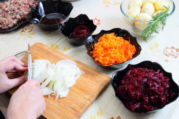 Russian traditional salad 'herring under fur coat' — стокове фото