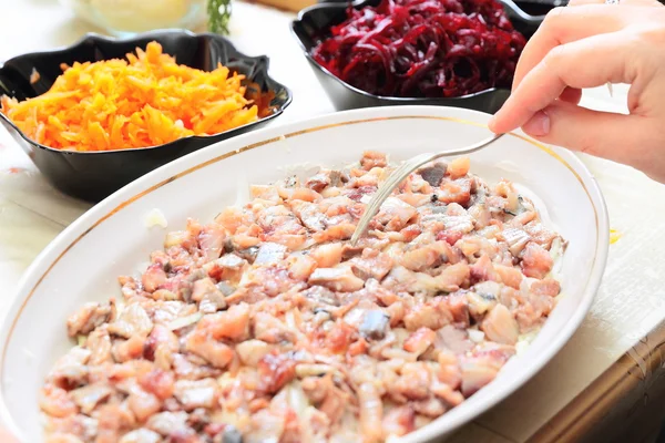 Russian traditional salad 'herring under fur coat'