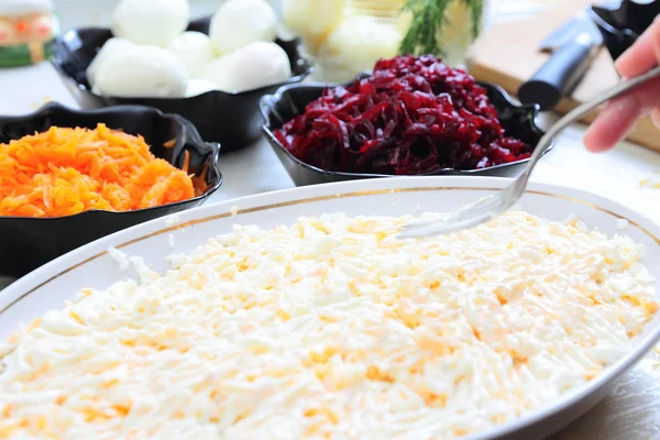 Tradiční ruský salát sleď pod kožich — Stock fotografie