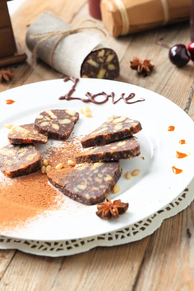 Salsiccia al cioccolato con decorazioni — Foto Stock