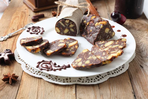 Salsiccia al cioccolato con decorazioni — Foto Stock