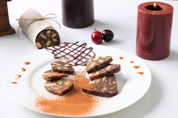 Salsiccia al cioccolato con decorazioni — Foto Stock