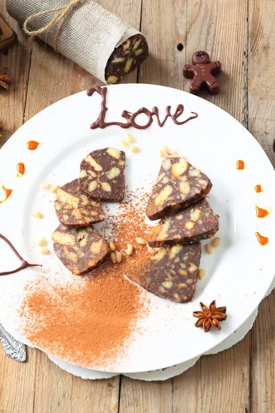 Saucisse au chocolat avec décorations — Photo