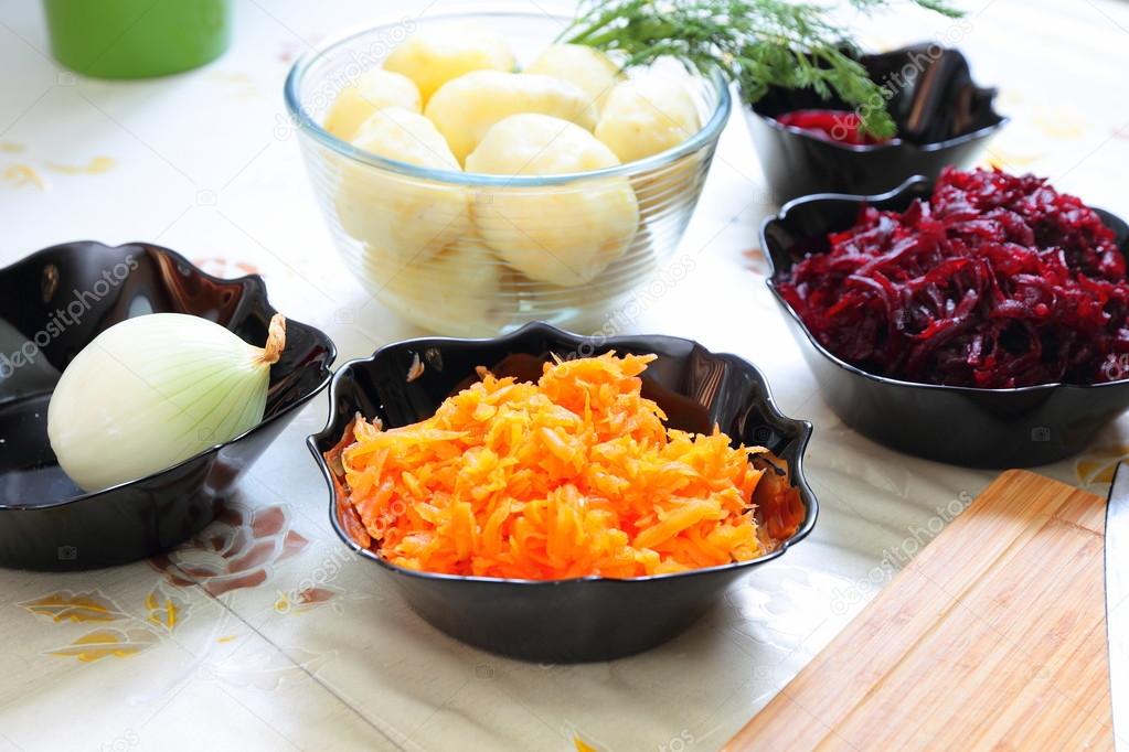 Russian traditional salad herring under fur coat