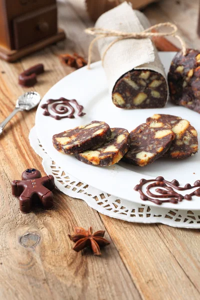 Salsiccia al cioccolato con decorazioni — Foto Stock