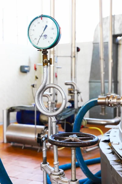 Pressure gauge indicator in beer factory — Stock Photo, Image