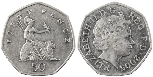 Britské mince padesát pencí — Stock fotografie