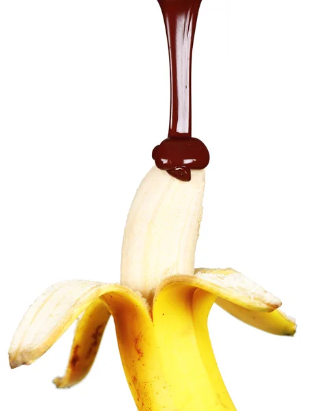 Frische Banane über die Schokolade gießen — Stockfoto