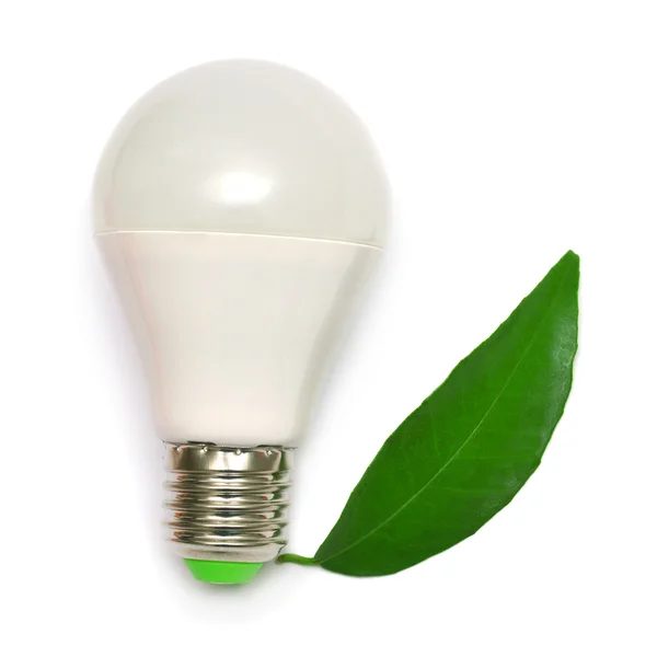 Led lamp and leaf — Stock Photo, Image