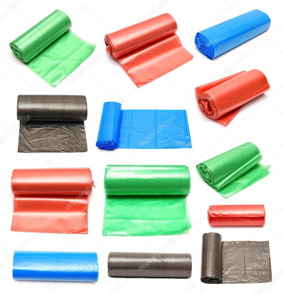 Collection of colored garbage bags 