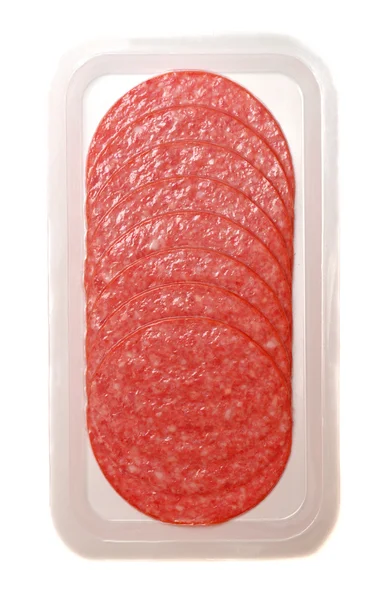 Saucisse tranchée en paquet — Photo