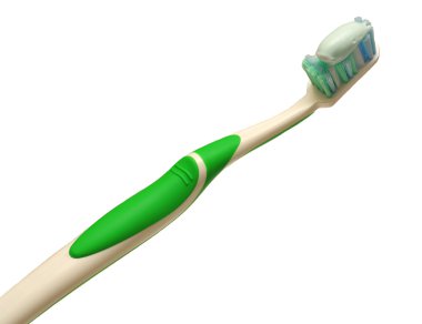 Yeşil diş fırçası ve diş macunu