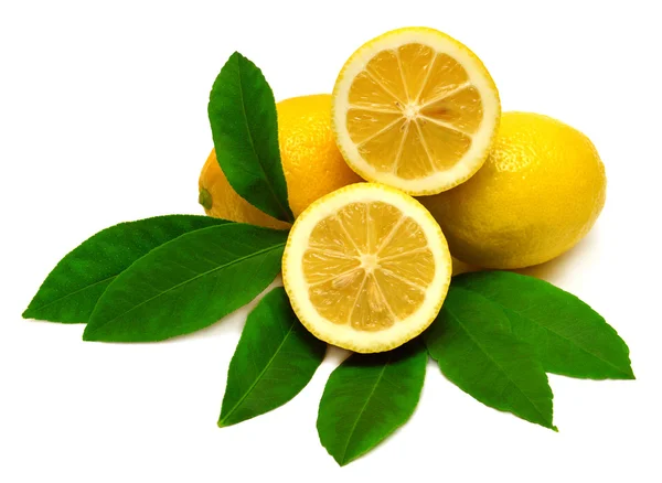Limones en rodajas con hojas —  Fotos de Stock