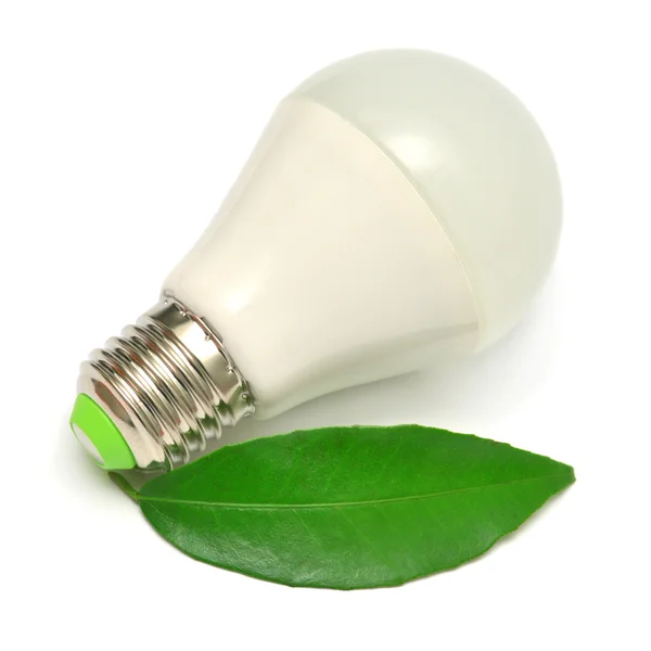 LED-Lampe und Blatt — Stockfoto