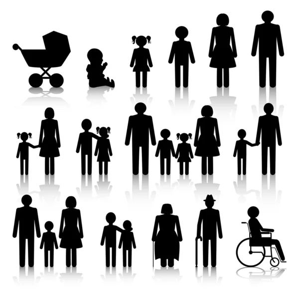 Siyah-Beyaz aile Icons set