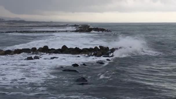 Avond Winter Adriatische Zee kust. — Stockvideo