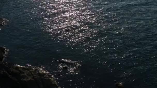 Abend Meer felsigen Küstenblick. — Stockvideo