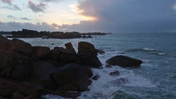 Ωκεανό ηλιοβασίλεμα ακτή (Γαλλία). — Αρχείο Βίντεο
