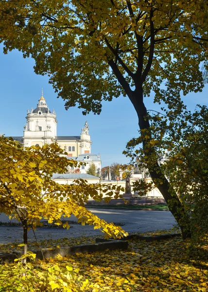 Miasta Lwowa jesień kwadrat. — Zdjęcie stockowe