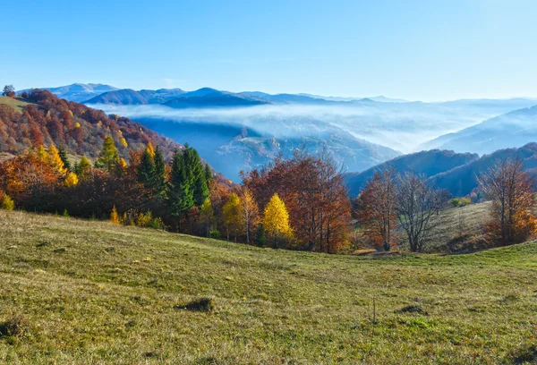 Ochtend mist in de herfst Karpaten. — Stockfoto