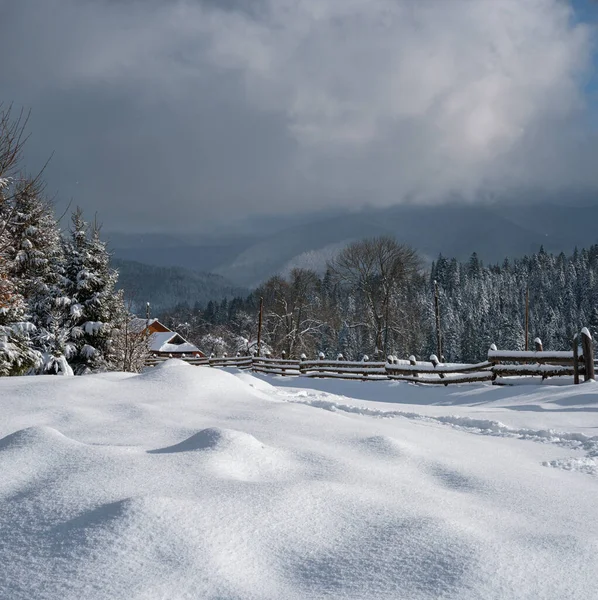 Countryside Hills Groves Farmlands Winter Remote Alpine Mountain Village — Stock Photo, Image