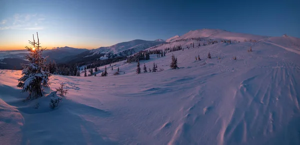 Alpes Hiver Pittoresques Lever Soleil Haute Crête Des Carpates Ukrainiennes — Photo