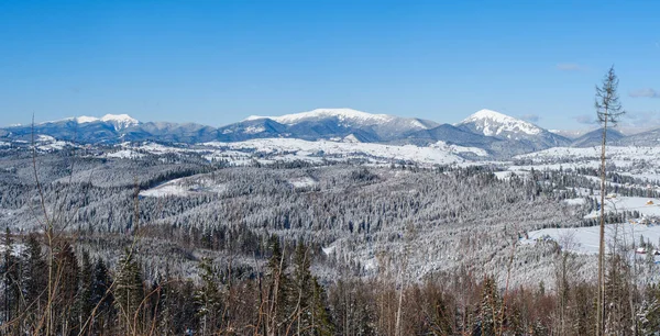 Inverno Remota Aldeia Alpina Periferia Colinas Rurais Bosques Terras Agrícolas — Fotografia de Stock