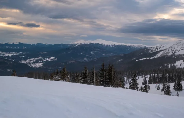 Pintorescos Alpes Invernales Ventosos Nublados Los Cárpatos Ucranianos Cresta Más —  Fotos de Stock