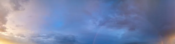 Summer Sunset Rain Sky Panorama Fleece Purple Clouds Rainbow Evening — Stock Photo, Image