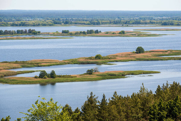 Dnipro river shores summer landscape, Kaniv water Reservoir, Kyiv Region, Ukraine.