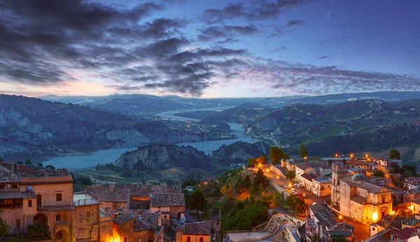 Lever Soleil Vieux Médiéval Stilo Famos Calabre Vue Sur Village — Photo