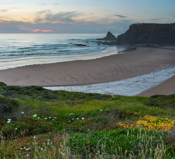 Pink Sunset Ocean Scenario Summer Odeconxe Beach Aljezur Algarve Πορτογαλία — Φωτογραφία Αρχείου