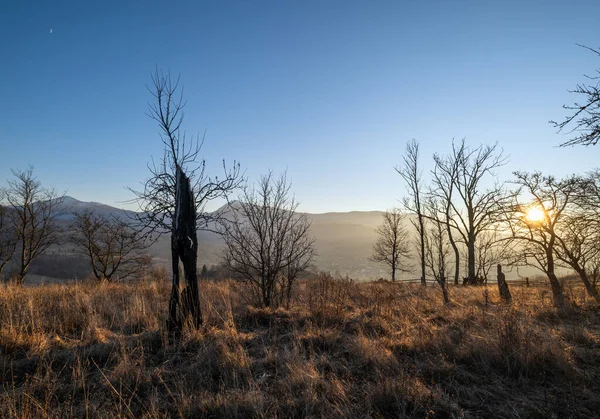 Malebný Západ Slunce Nad Pozdní Podzimní Horskou Krajinou Ukrajina Karpaty — Stock fotografie