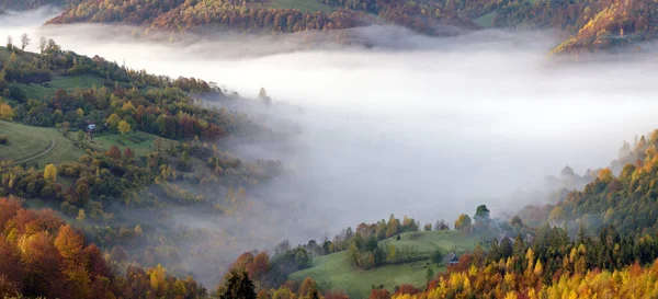 Sonbahar Kırsalında Sabah Sisli Bulutlar Ukrayna Karpat Dağları Transcarpathia Huzurlu — Stok fotoğraf
