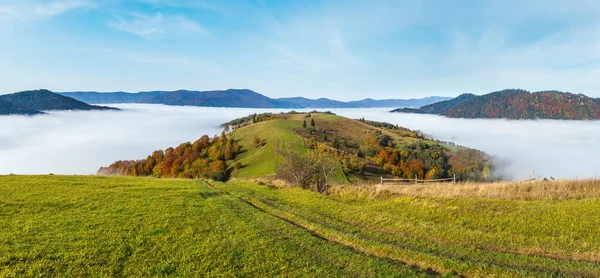 Nuvens Nebulosas Manhã Paisagem Montanhosa Outono Ucrânia Montanhas Cárpatas Transcarpathia — Fotografia de Stock