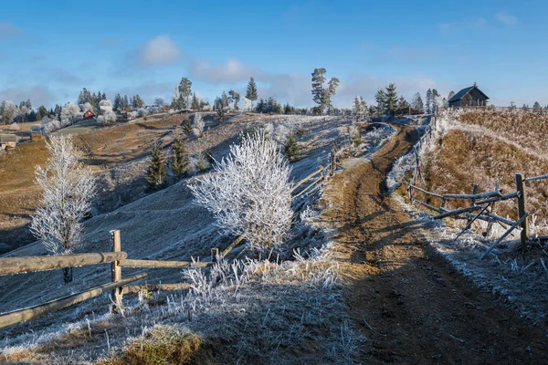 Vintern Kommer Sista Dagarna Hösten Morgon Bergslandskapet Fridfull Pittoresk Grillad — Stockfoto