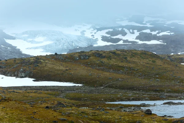 夏天山与湖和雪 (挪威) — 图库照片