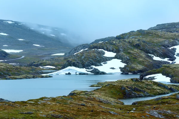 夏天山与湖和雪 (挪威) — 图库照片