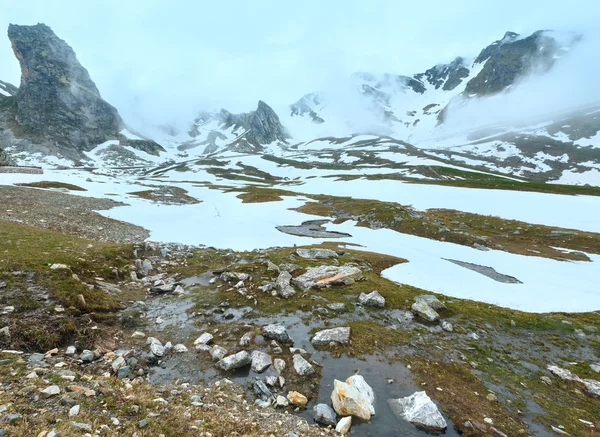 Great St. Bernard Pass (Switzerland) summer cloudy landscape. — Stock Photo, Image