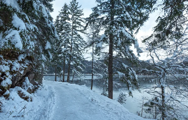 Widok zima jezioro Eibsee. — Zdjęcie stockowe