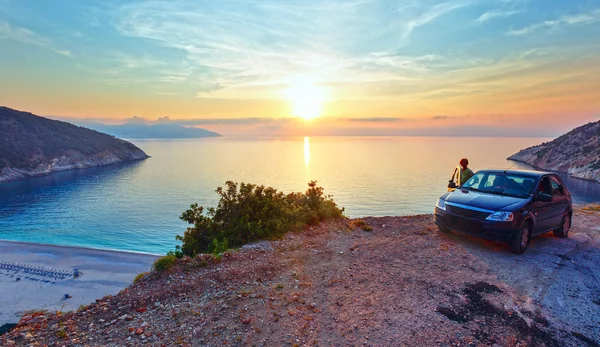 Закат на пляже Миртос (Греция, Кефалония, Ионическое море) ). — стоковое фото