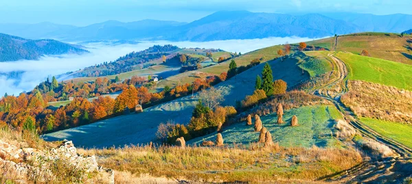 Autumn misty morning mountain panorama — Stok Foto