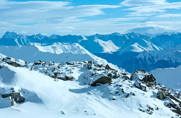 Silvretta Alpen winter weergave (Oostenrijk). — Stockfoto