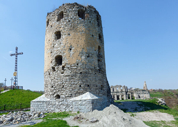 The ruins of a medieval castle. Powder tower.