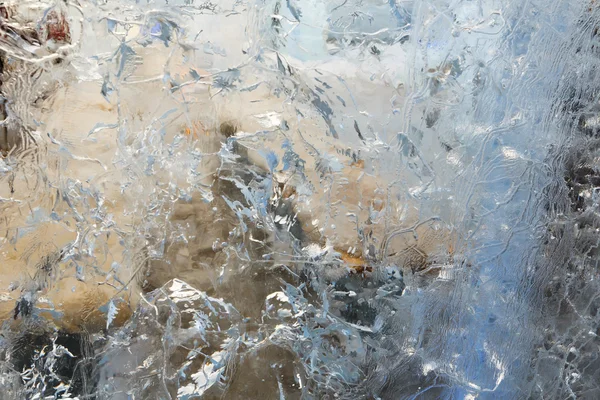 Parede transparente glacial de gelo com padrões . — Fotografia de Stock