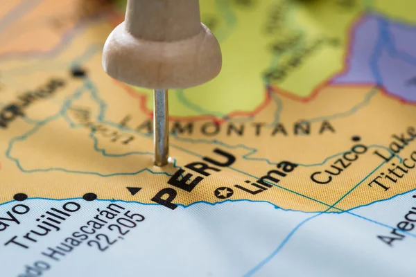 Peru marked on a map — Stock Photo, Image